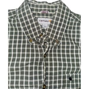 Carhartt Mens Button Down Shirt Green Plaid Short Sleeve Size L